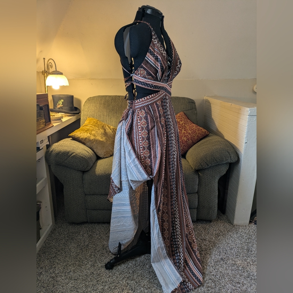 SHEIN Rust, Cream & Black Boho Wrap Maxi Dress - Picture 2 of 13